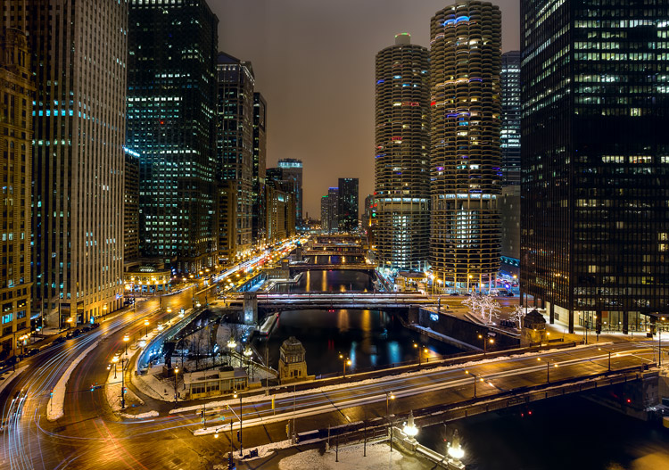 Chicago River bracketed exposures merged together