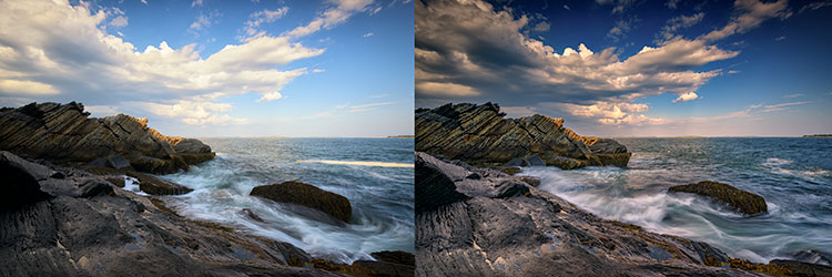 two versions of the same scene shot with and without grad ND filters